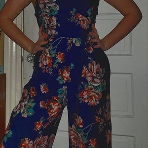 Dark blue floral sleeveless jumpsuit